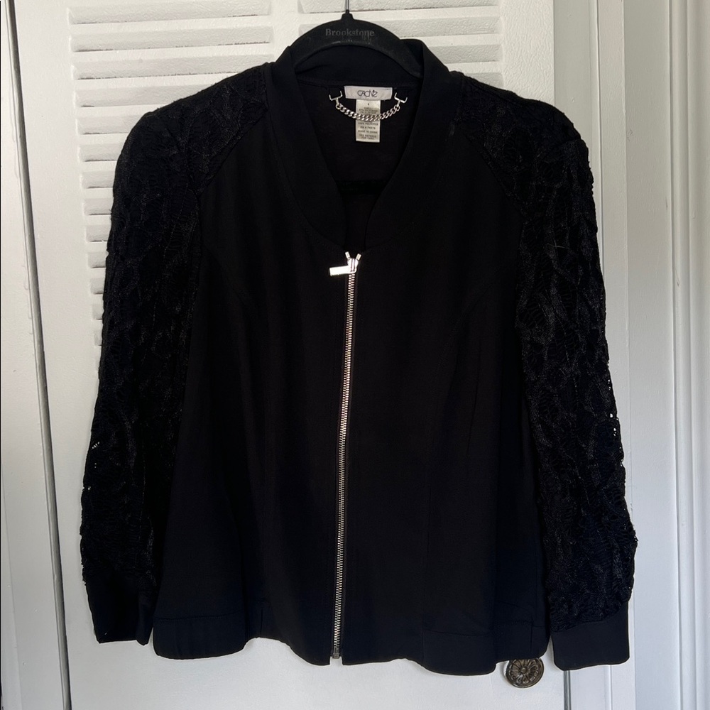 Apt. 9 Black Bomber Jacket with Lace Sleeves and matching mini skirt